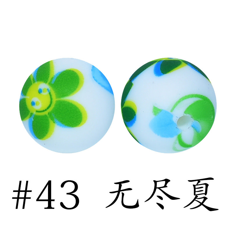 Wholesale 50pcs 16mm Print Silicone Beads Colorful Silicone Water Transfer Beads